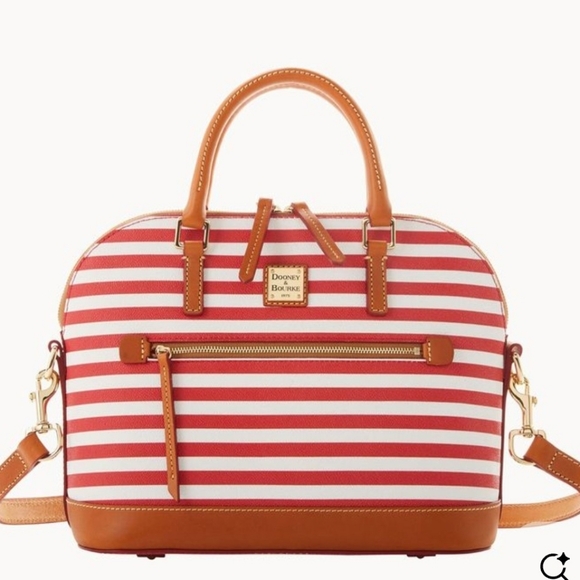 Dooney & Bourke Handbags - Dooney & Bourke Dome-shape Red and White Striped Satchel